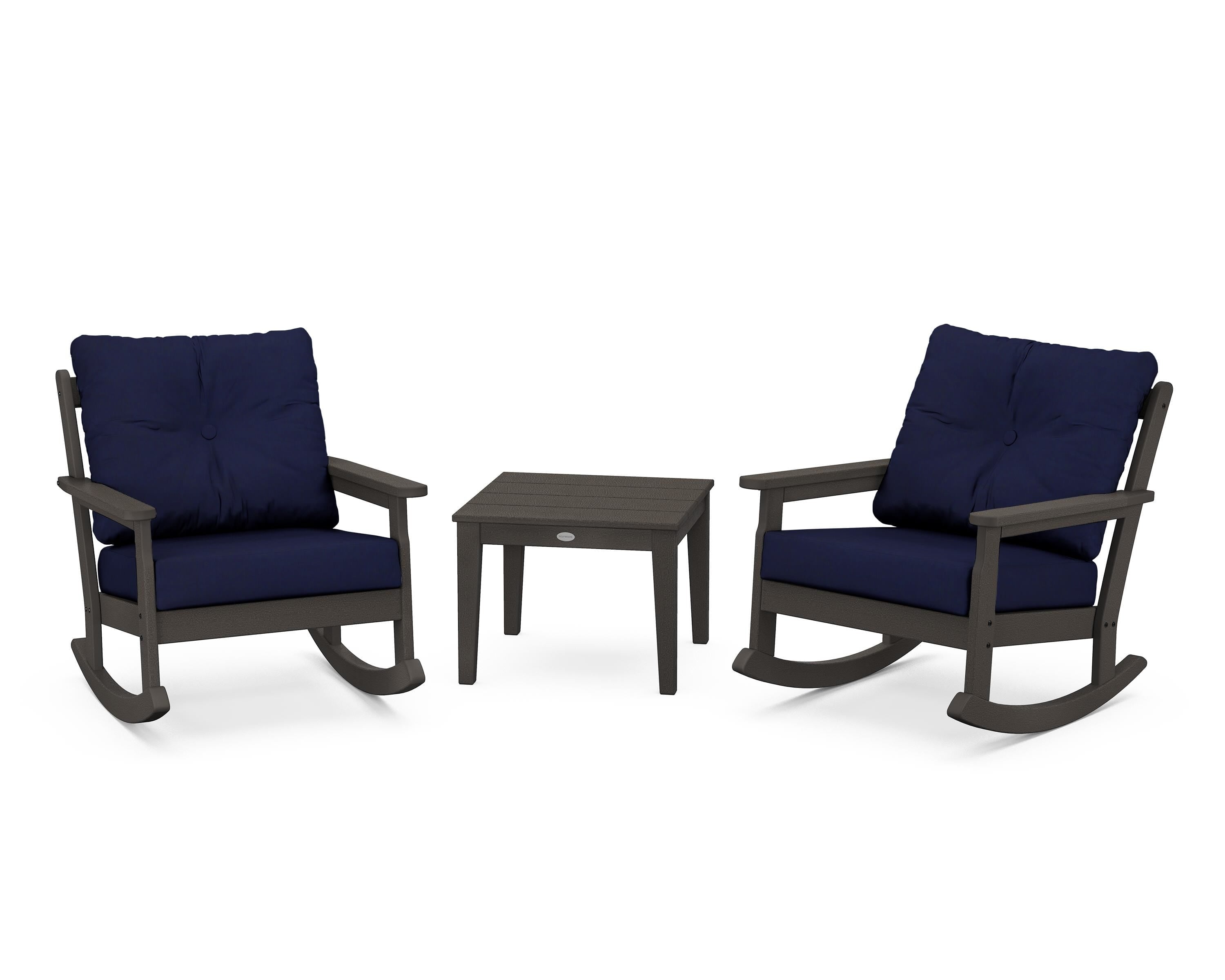 POLYWOOD® Vineyard 3-Piece Deep Seating Rocker Set in Vintage Coffee / Navy