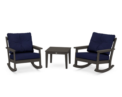 POLYWOOD® Vineyard 3-Piece Deep Seating Rocker Set in Vintage Coffee / Navy