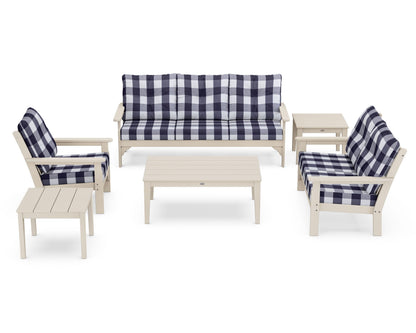 POLYWOOD® Vineyard 6-Piece Deep Seating Set in Sand / Buffalo Plaid Navy