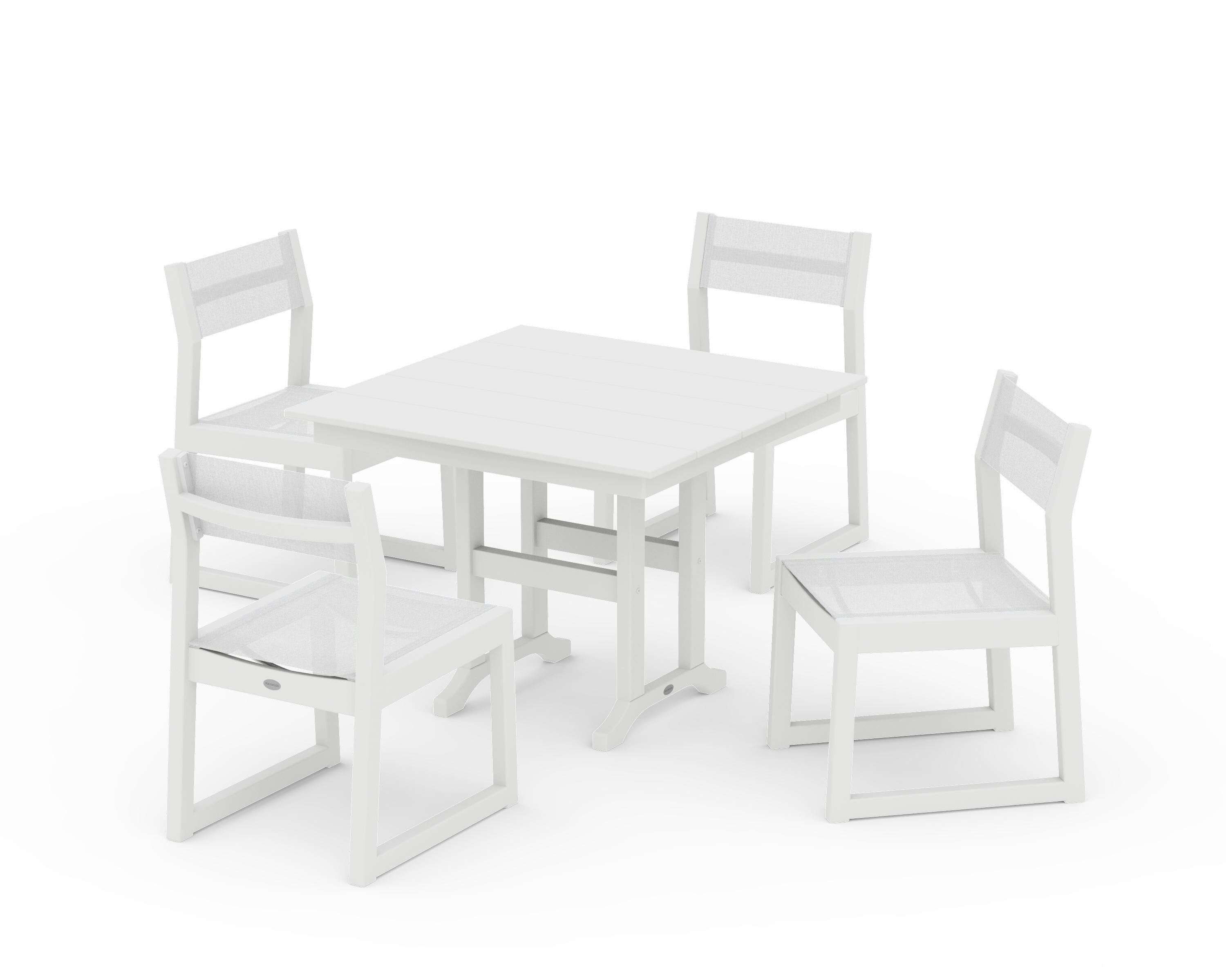 POLYWOOD® EDGE Sling Side Chair 5-Piece Farmhouse Dining Set in White / White Sling