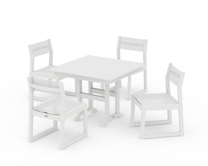 POLYWOOD® EDGE Sling Side Chair 5-Piece Farmhouse Dining Set in White / White Sling