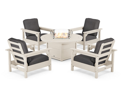 POLYWOOD® Club 5-Piece Conversation Set with Fire Pit Table in Sand / Ash Charcoal