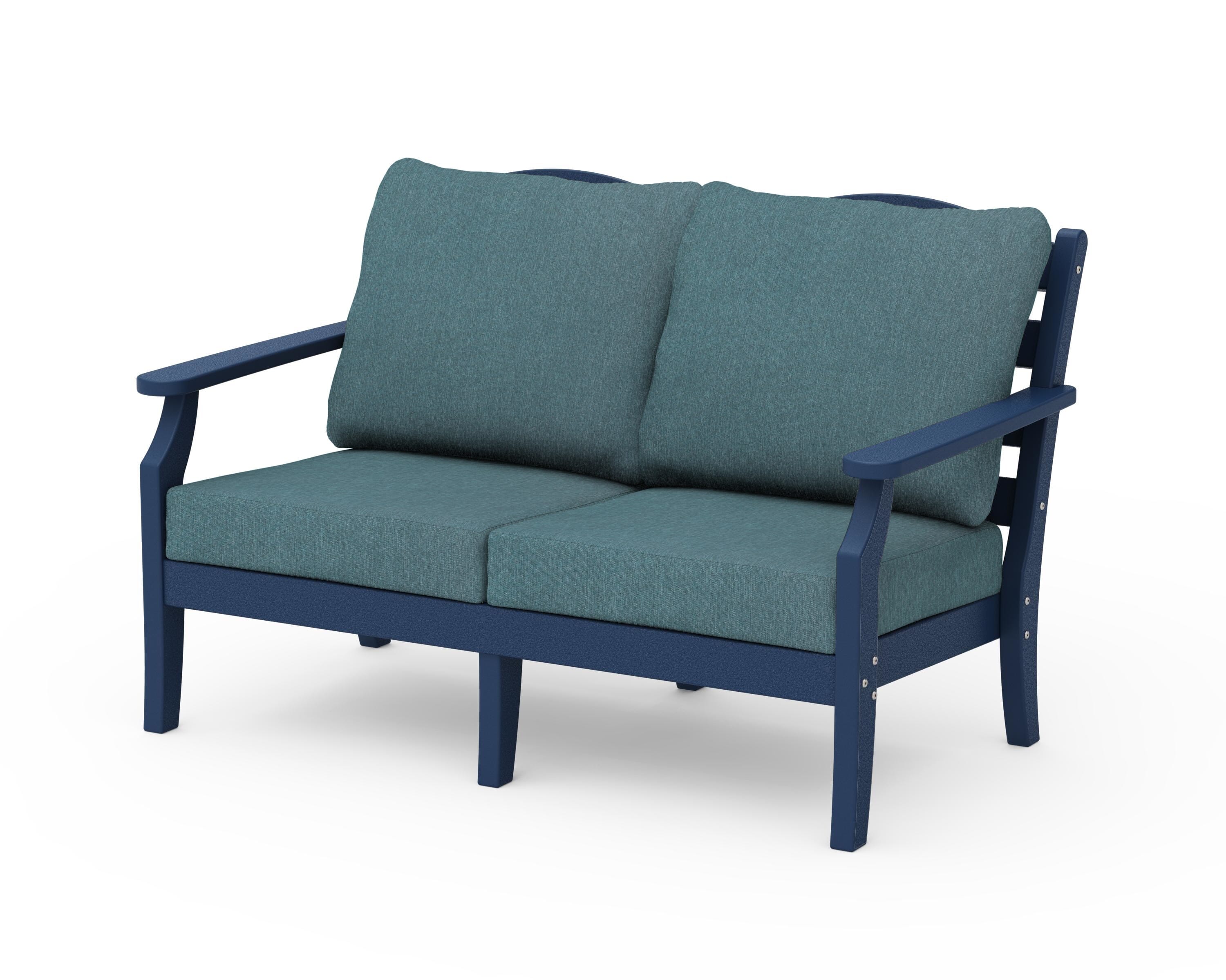 Draper James™ by  POLYWOOD® Savannah Deep Seating Loveseat in Navy / Ocean Teal