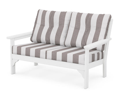 POLYWOOD® Vineyard Deep Seating Loveseat in White / Cabana Stripe Grey Mist
