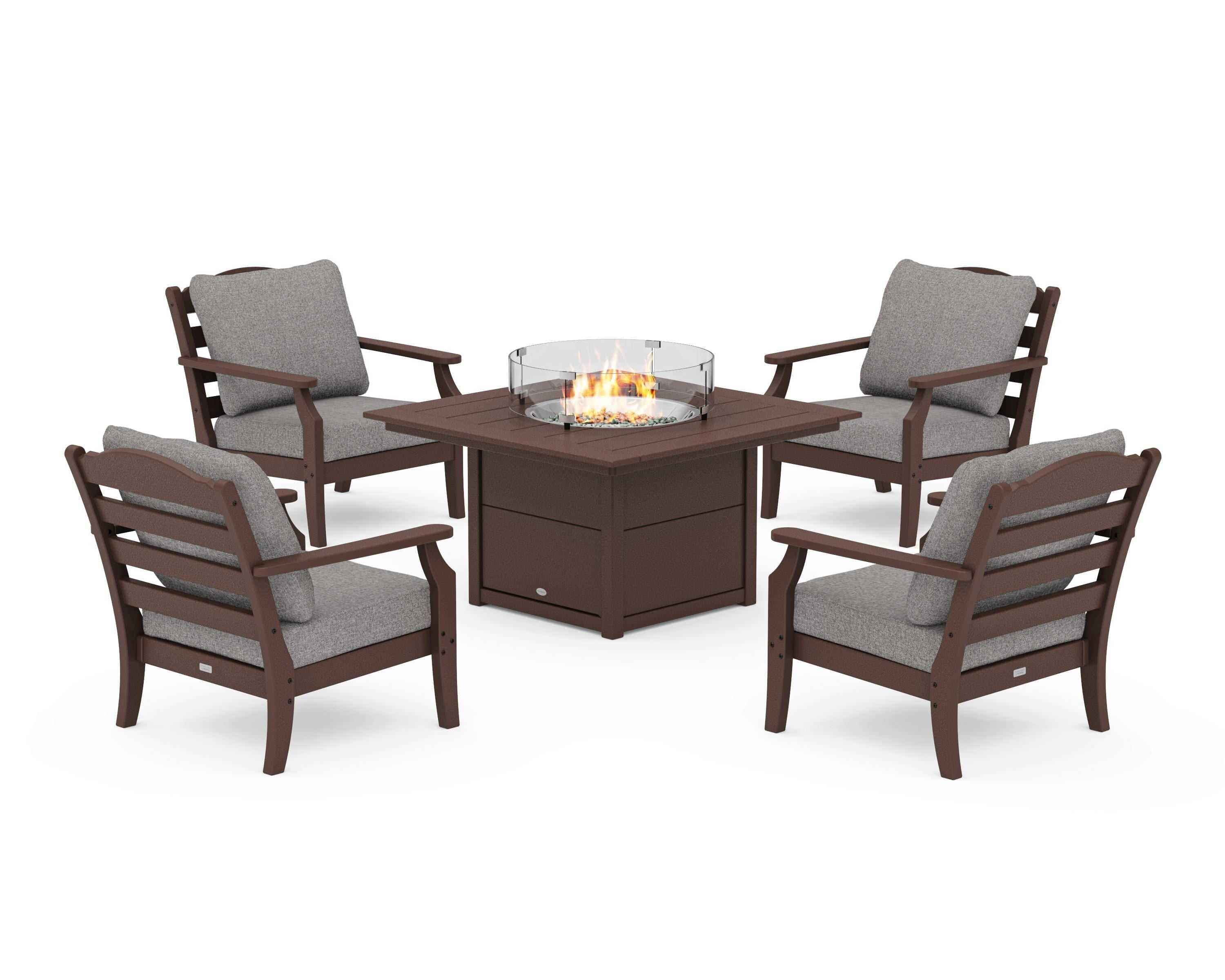 Draper James™ by  POLYWOOD® Savannah 5-Piece Deep Seating Set with Fire Pit Table in Mahogany / Grey Mist