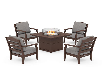Draper James™ by  POLYWOOD® Savannah 5-Piece Deep Seating Set with Fire Pit Table in Mahogany / Grey Mist