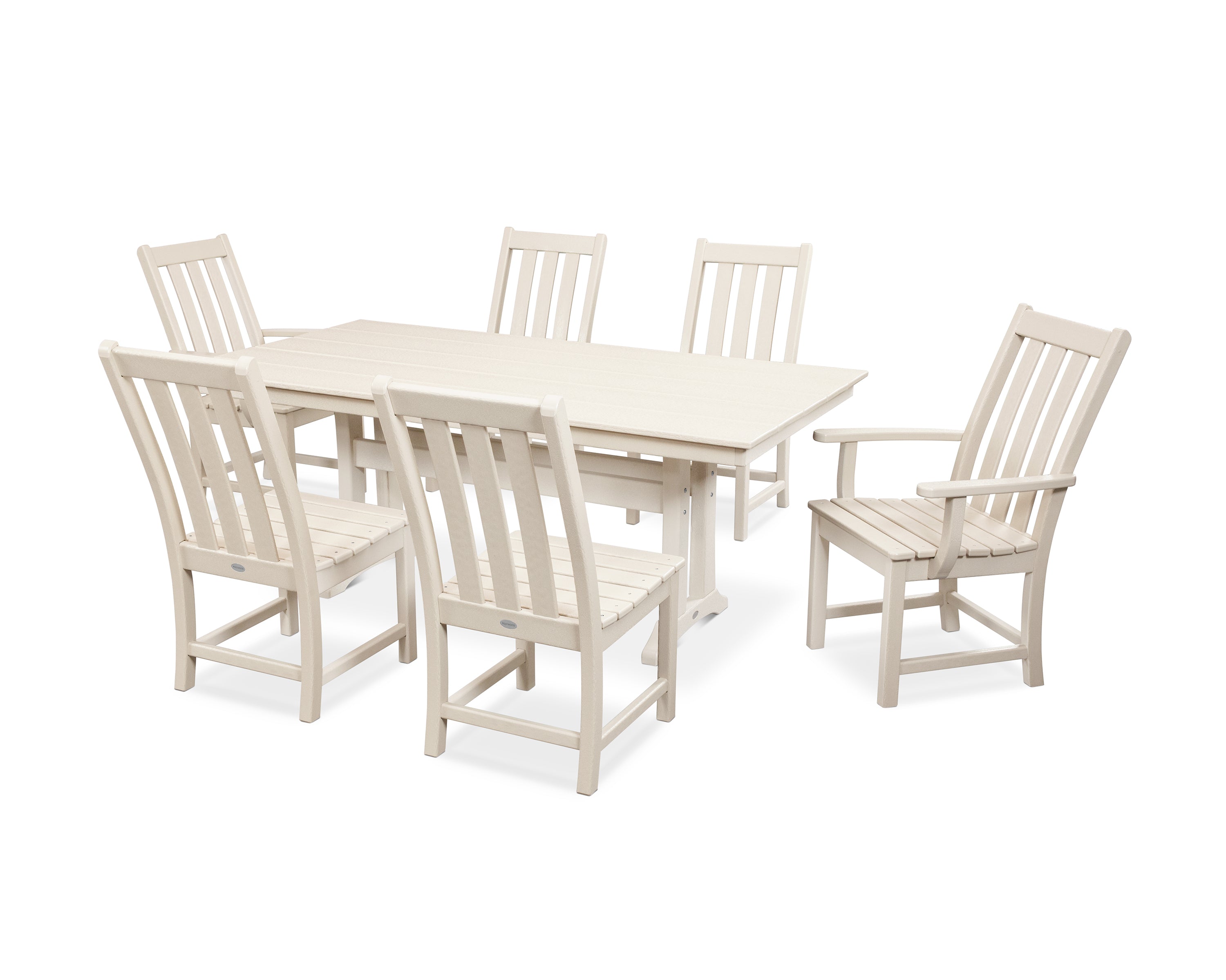 POLYWOOD® Vineyard 7-Piece Farmhouse Dining Set with Trestle Legs in Sand