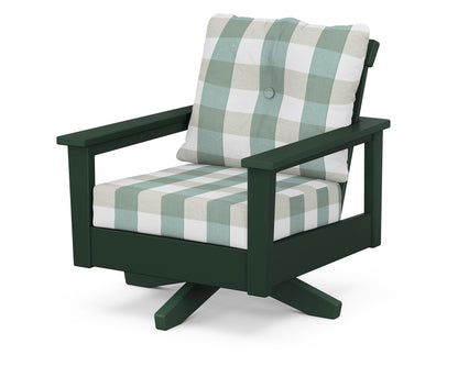 POLYWOOD® Prescott Deep Seating Swivel Chair in Green / Buffalo Plaid Glacier Spa