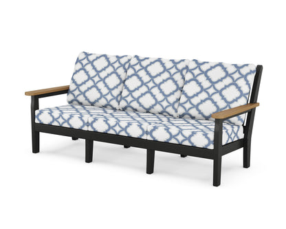 POLYWOOD® Chippendale Deep Seating Sofa in Black / Natural / Trellis Sky Blue