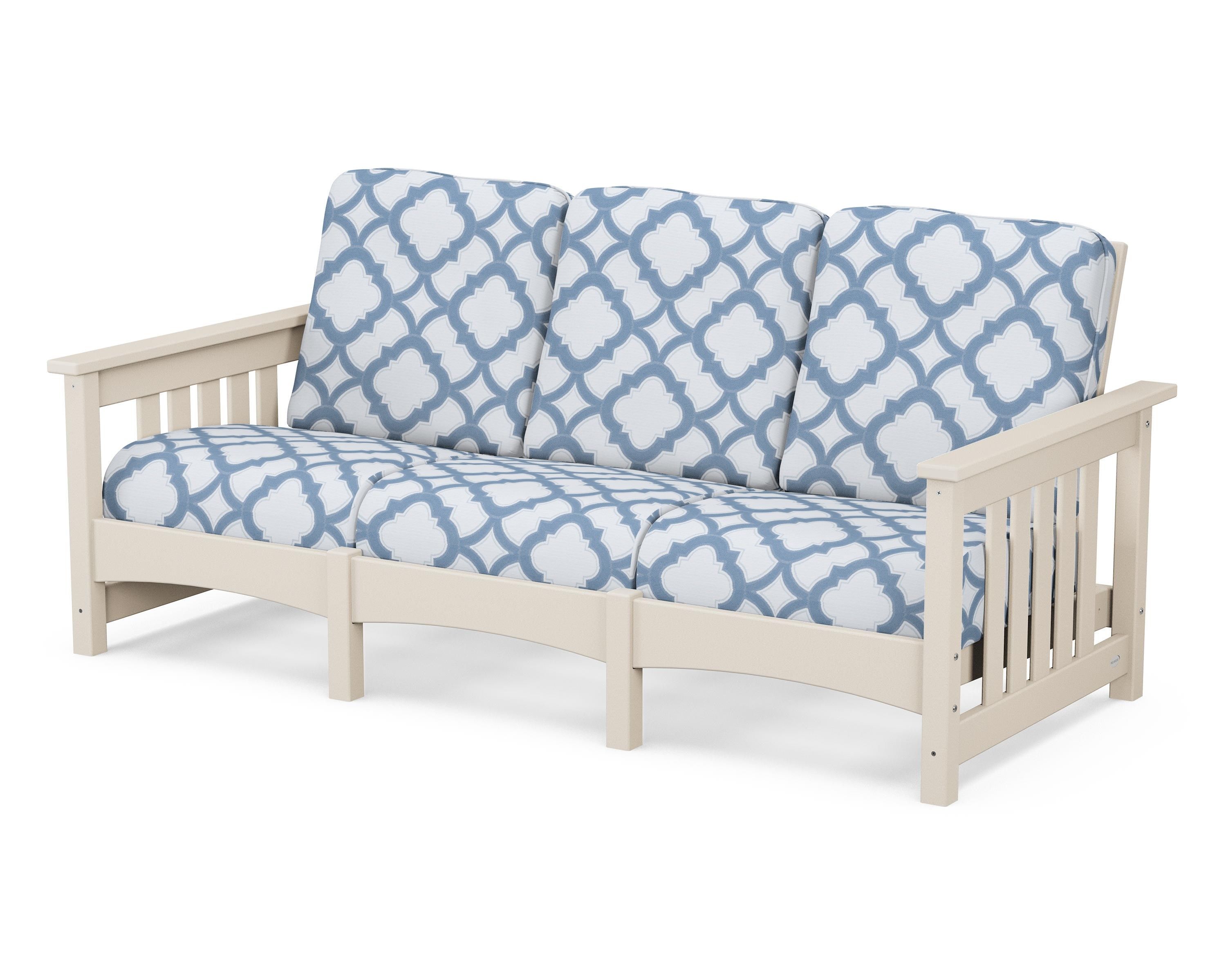 POLYWOOD® Club Mission Sofa in Sand / Trellis Sky Blue