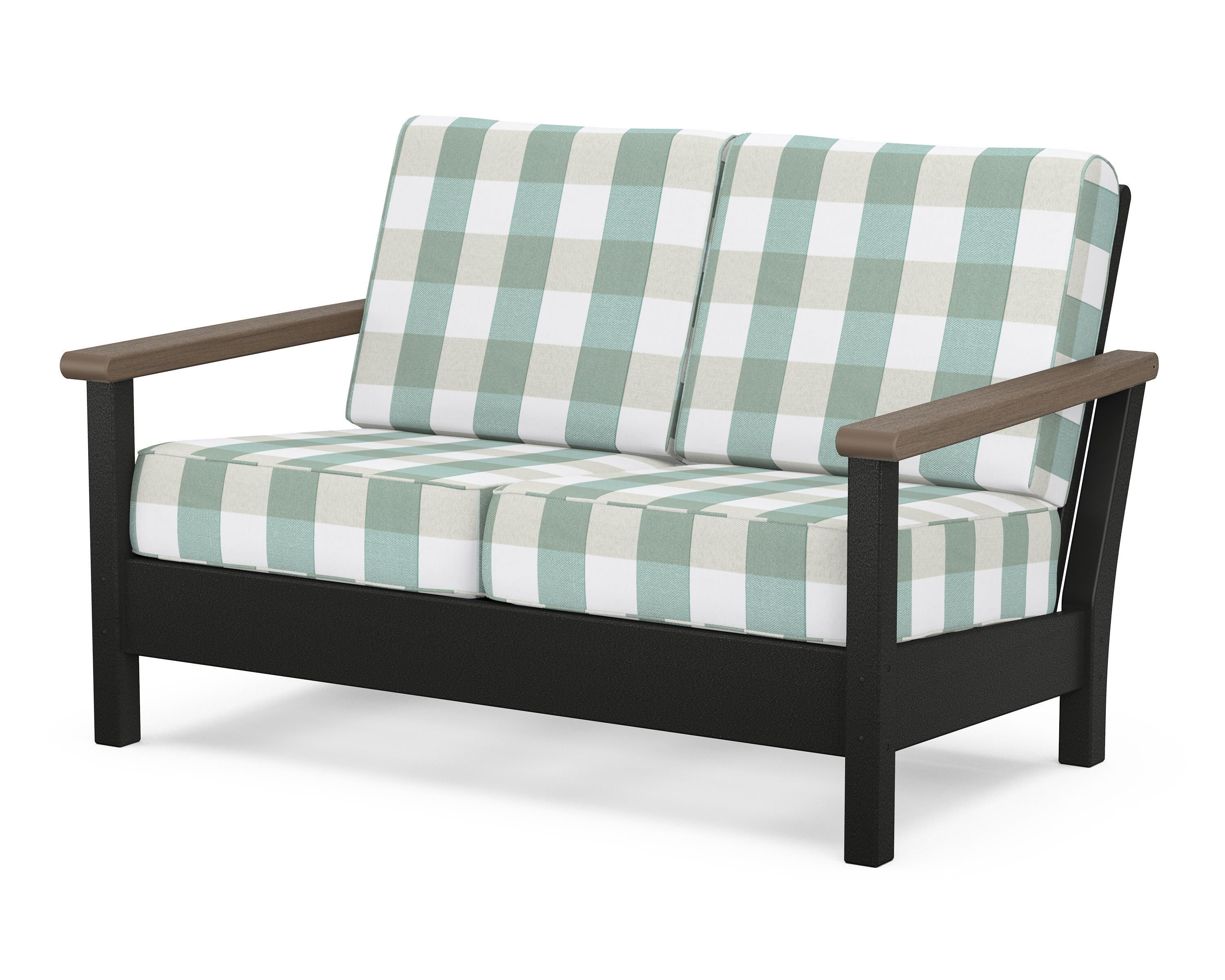 POLYWOOD® Harbour Deep Seating Loveseat in Black / Kona / Buffalo Plaid Glacier Spa