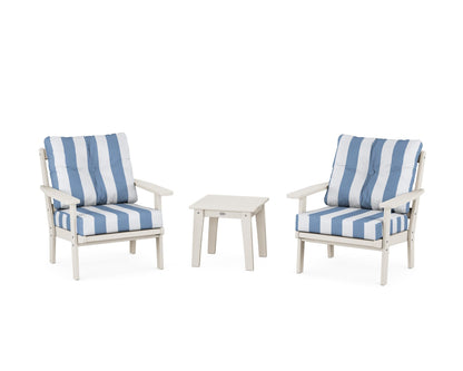 POLYWOOD® Prairie 3-Piece Deep Seating Set in Sand / Cabana Stripe Sky Blue