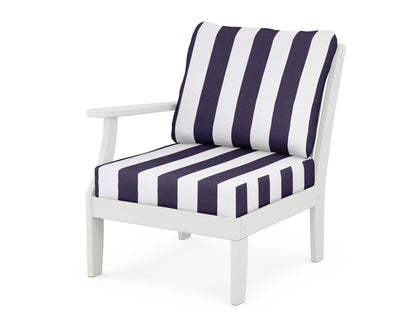 POLYWOOD® Braxton Modular Left Arm Chair in Vintage White / Cabana Stripe Navy