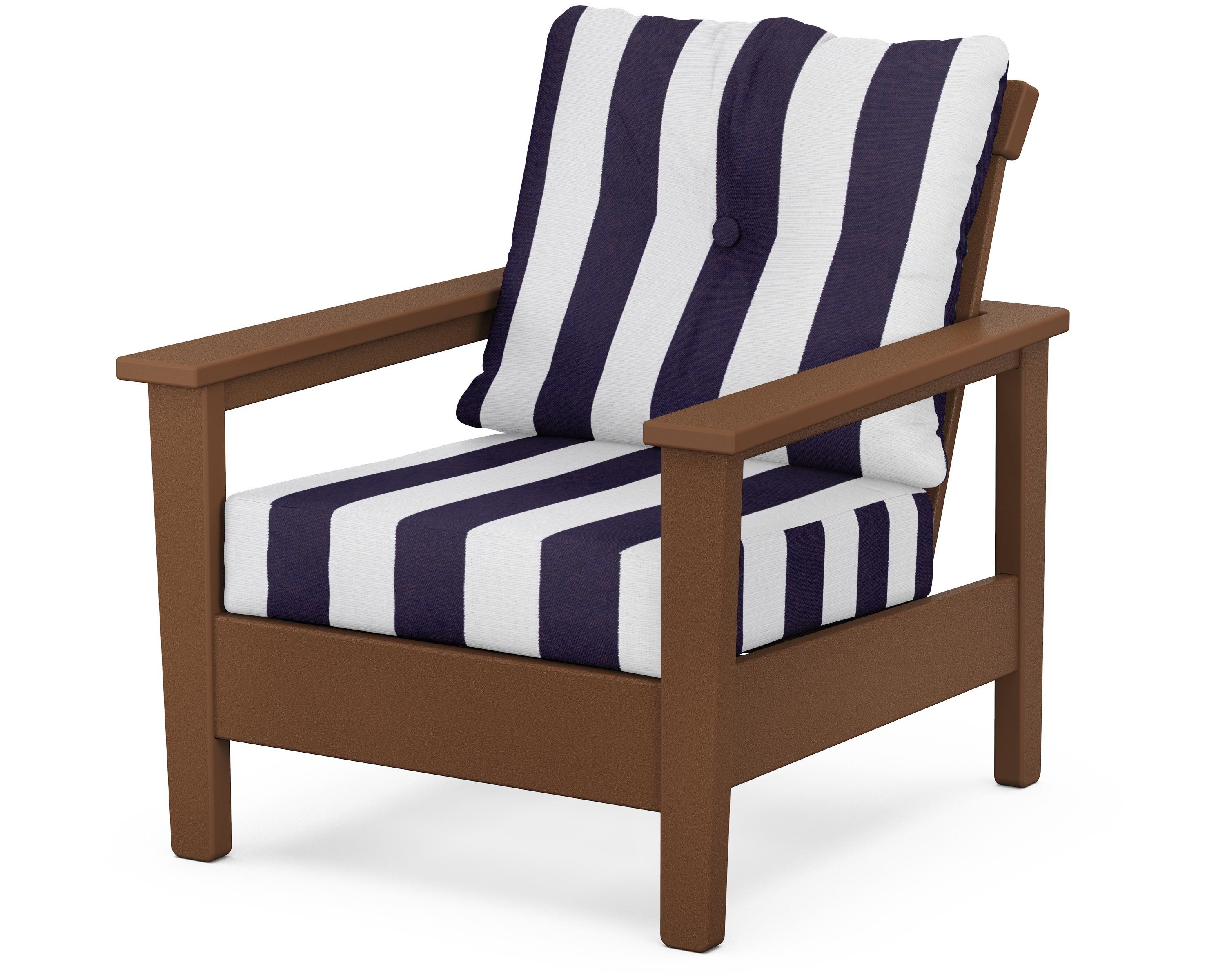 POLYWOOD® Prescott Deep Seating Chair in Teak / Cabana Stripe Navy