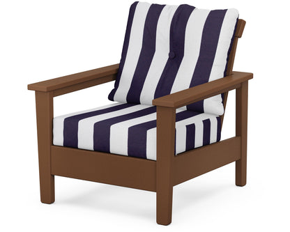 POLYWOOD® Prescott Deep Seating Chair in Teak / Cabana Stripe Navy