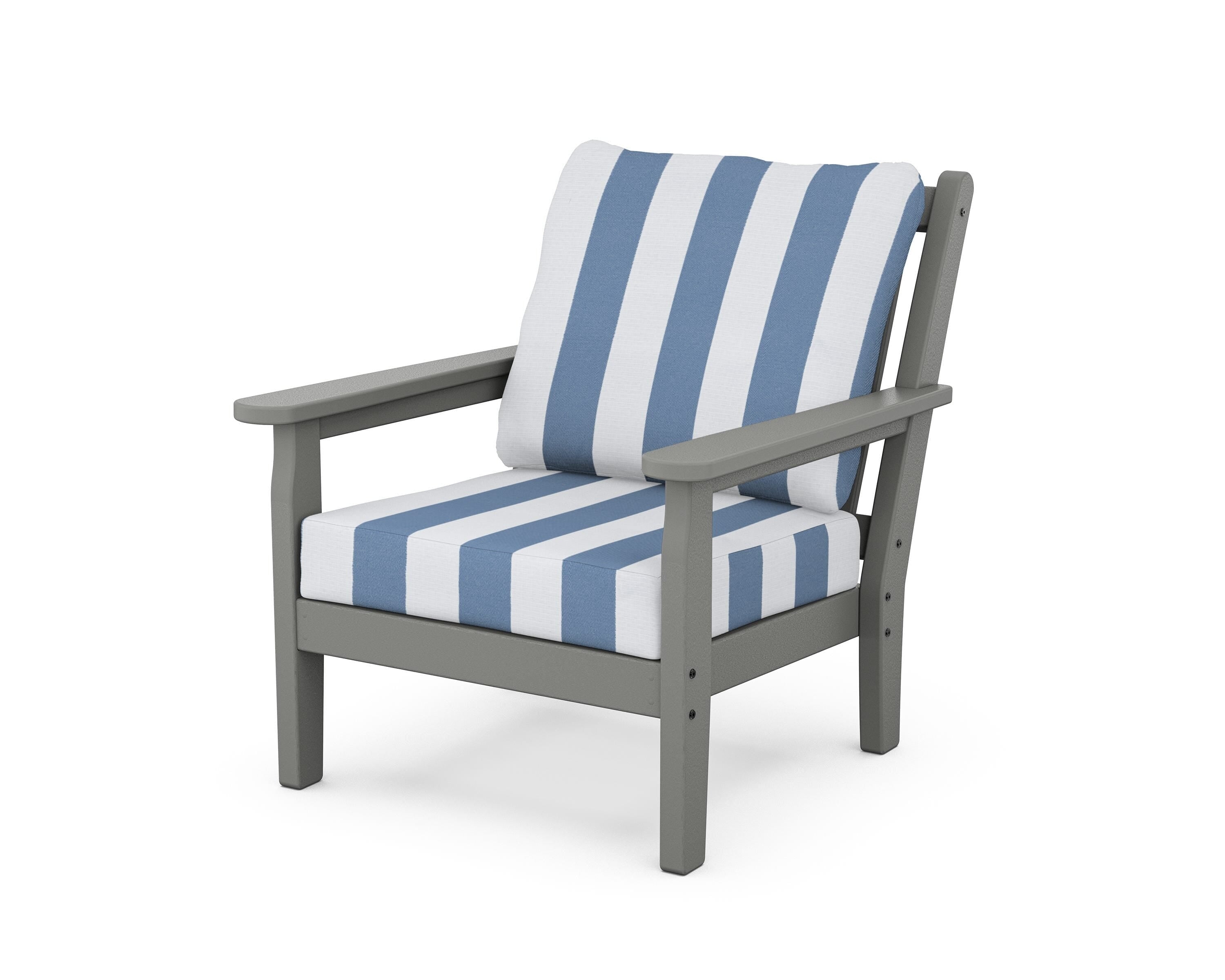 POLYWOOD® Chippendale Deep Seating Chair in Slate Grey / Cabana Stripe Sky Blue