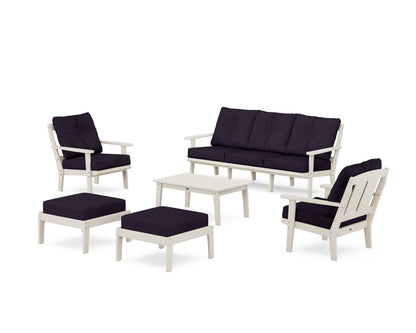 POLYWOOD® Mission 6-Piece Lounge Sofa Set in Sand / Navy Linen