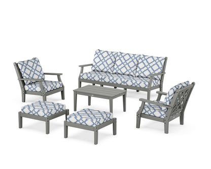 Country Living Wovendale 6-Piece Lounge Sofa Set in Slate Grey / Trellis Sky Blue