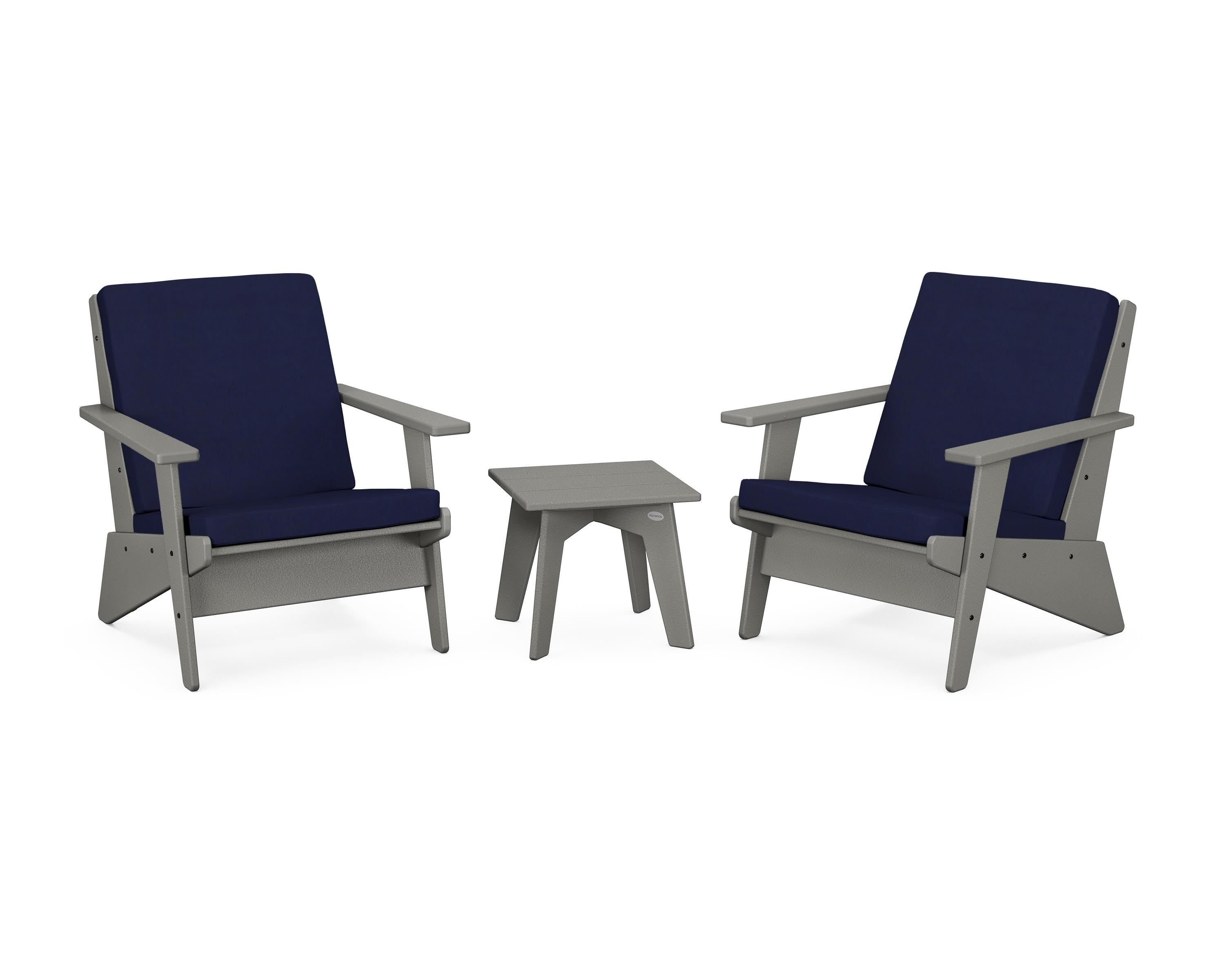 POLYWOOD® Riviera Modern Lounge 3-Piece Set in Slate Grey / Navy