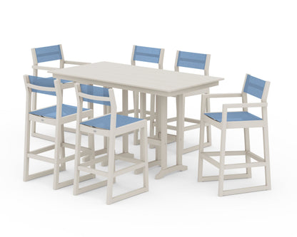 POLYWOOD® EDGE Sling 7-Piece Farmhouse Bar Set in Sand / Poolside Sling