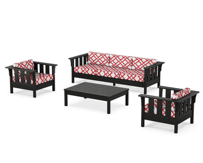 Martha Stewart by POLYWOOD® Acadia 4-Piece Deep Seating Set with Sofa in Black / Trellis Crimson
