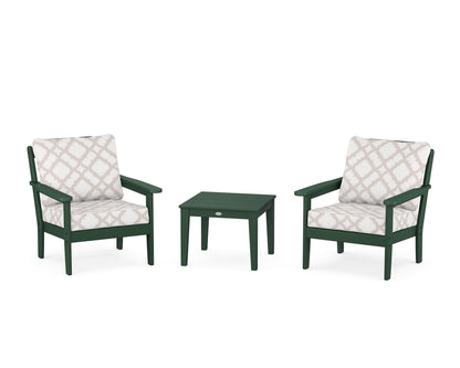 Country Living Cottage 3-Piece Deep Seating Set in Green / Trellis Dune Burlap