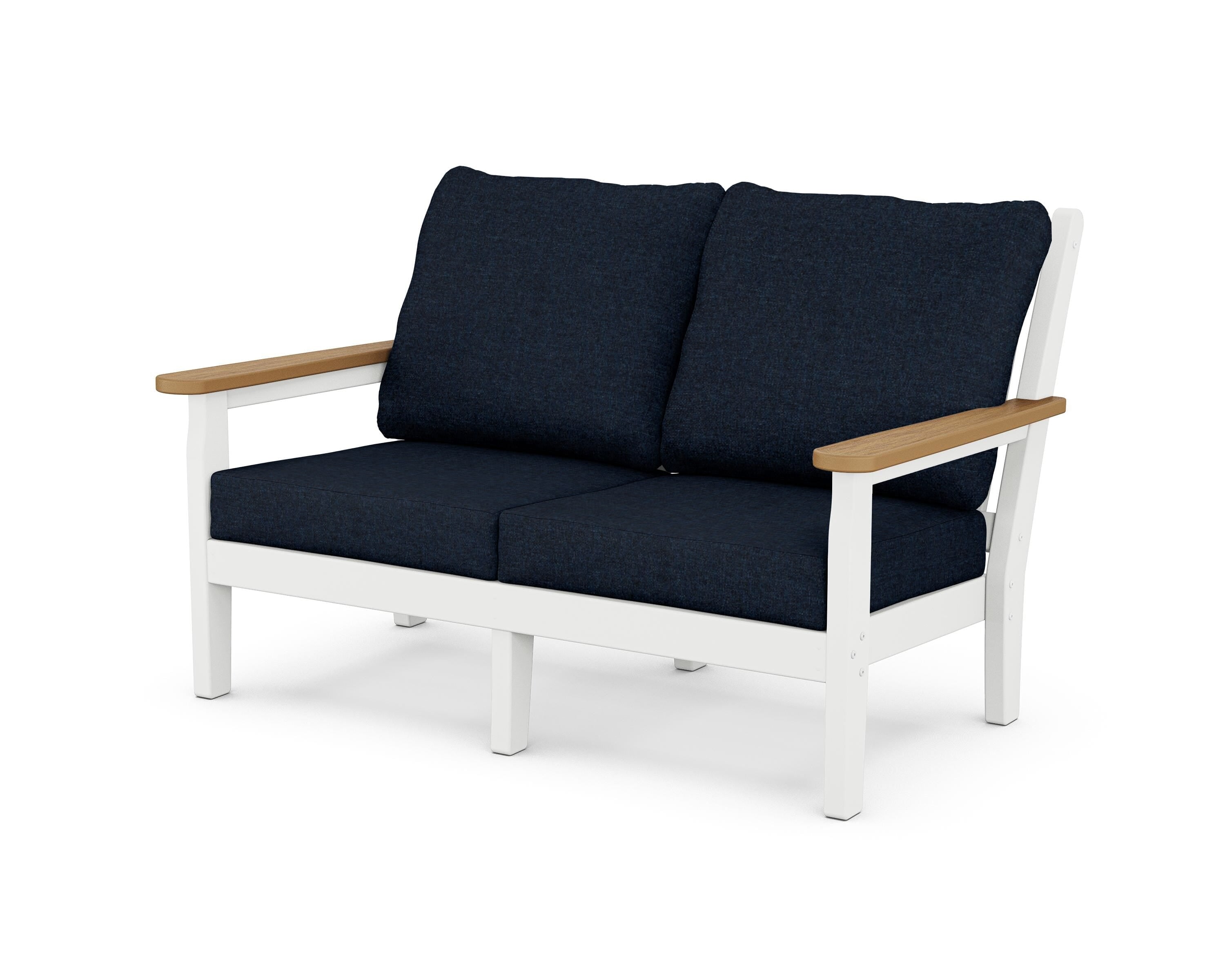 POLYWOOD® Chippendale Deep Seating Loveseat in White / Natural / Marine Indigo