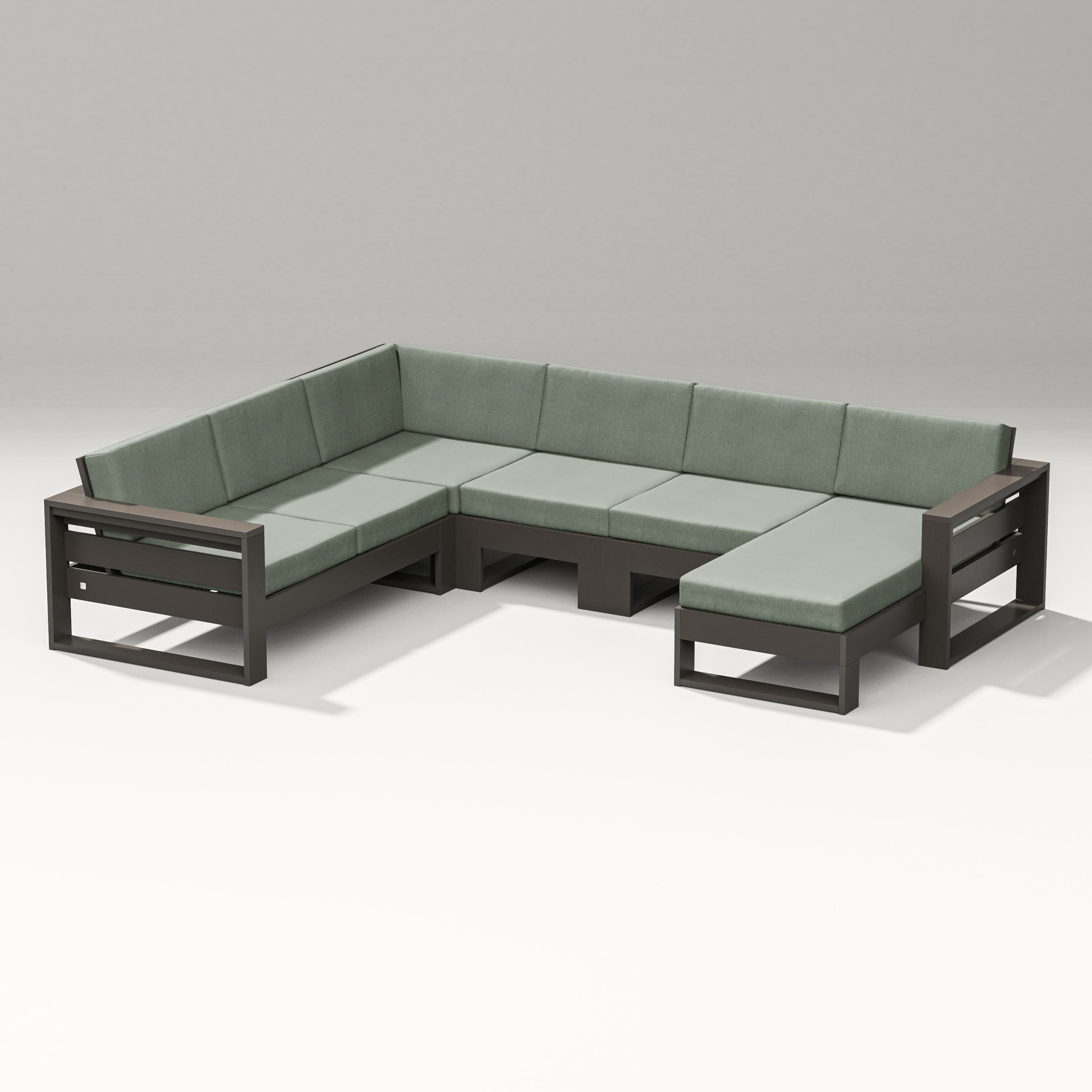 PW Designer Series Latitude Corner Sectional with Right Chaise in Vintage Coffee / Cast Sage