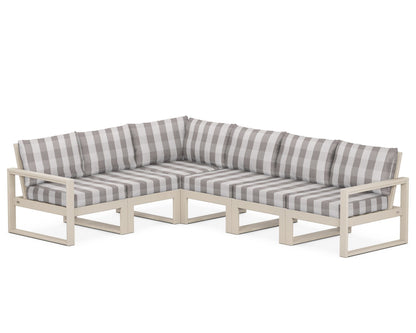 POLYWOOD® EDGE 6-Piece Modular Deep Seating Set in Sand / Buffalo Plaid Grey Mist