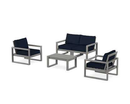 POLYWOOD® EDGE Sectional 4-Piece Deep Seating Set with Loveseat in Slate Grey / Marine Indigo