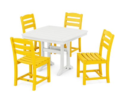 POLYWOOD® La Casa Café Side Chair 5-Piece Dining Set with Trestle Legs in Lemon / White