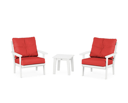 POLYWOOD® Prairie 3-Piece Deep Seating Set in White / Crimson Linen