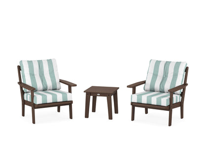 POLYWOOD® Oxford 3-Piece Deep Seating Set in Mahogany / Cabana Stripe Glacier Spa