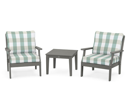 POLYWOOD® Braxton 3-Piece Deep Seating Set in Slate Grey / Buffalo Plaid Glacier Spa