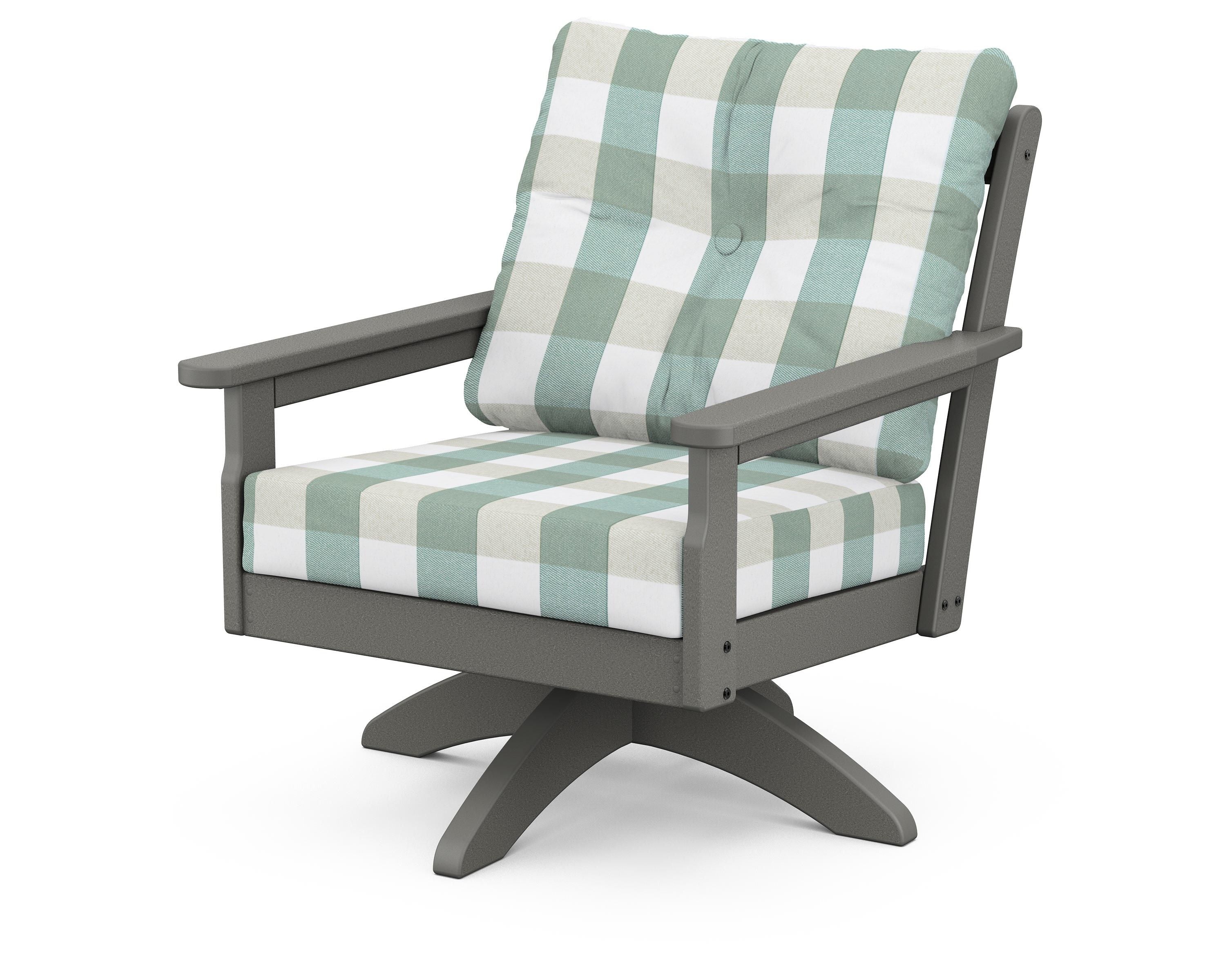 POLYWOOD® Vineyard Deep Seating Swivel Chair in Slate Grey / Buffalo Plaid Glacier Spa