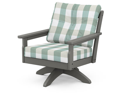 POLYWOOD® Vineyard Deep Seating Swivel Chair in Slate Grey / Buffalo Plaid Glacier Spa