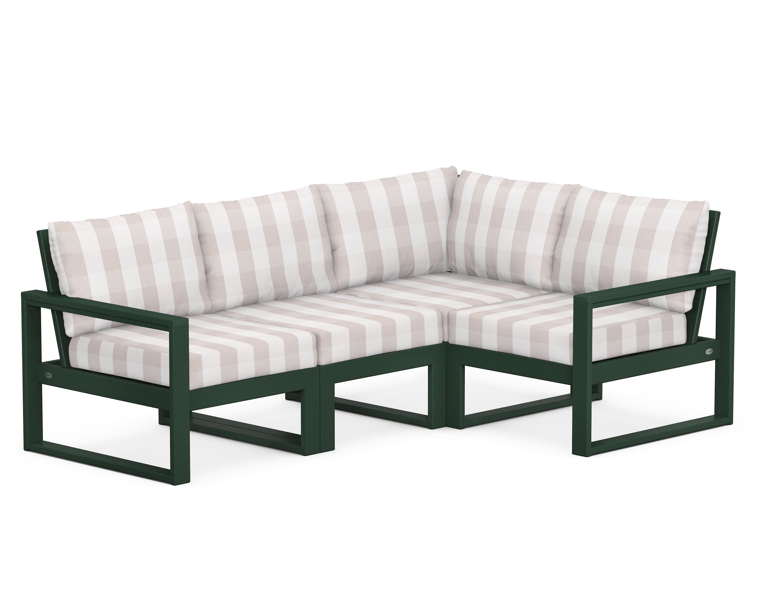 POLYWOOD® EDGE 4-Piece Modular Deep Seating Set in Green / Buffalo Plaid Dune Burlap