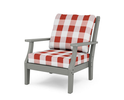 Country Living Wovendale Deep Seating Chair in Slate Grey / Buffalo Plaid Crimson