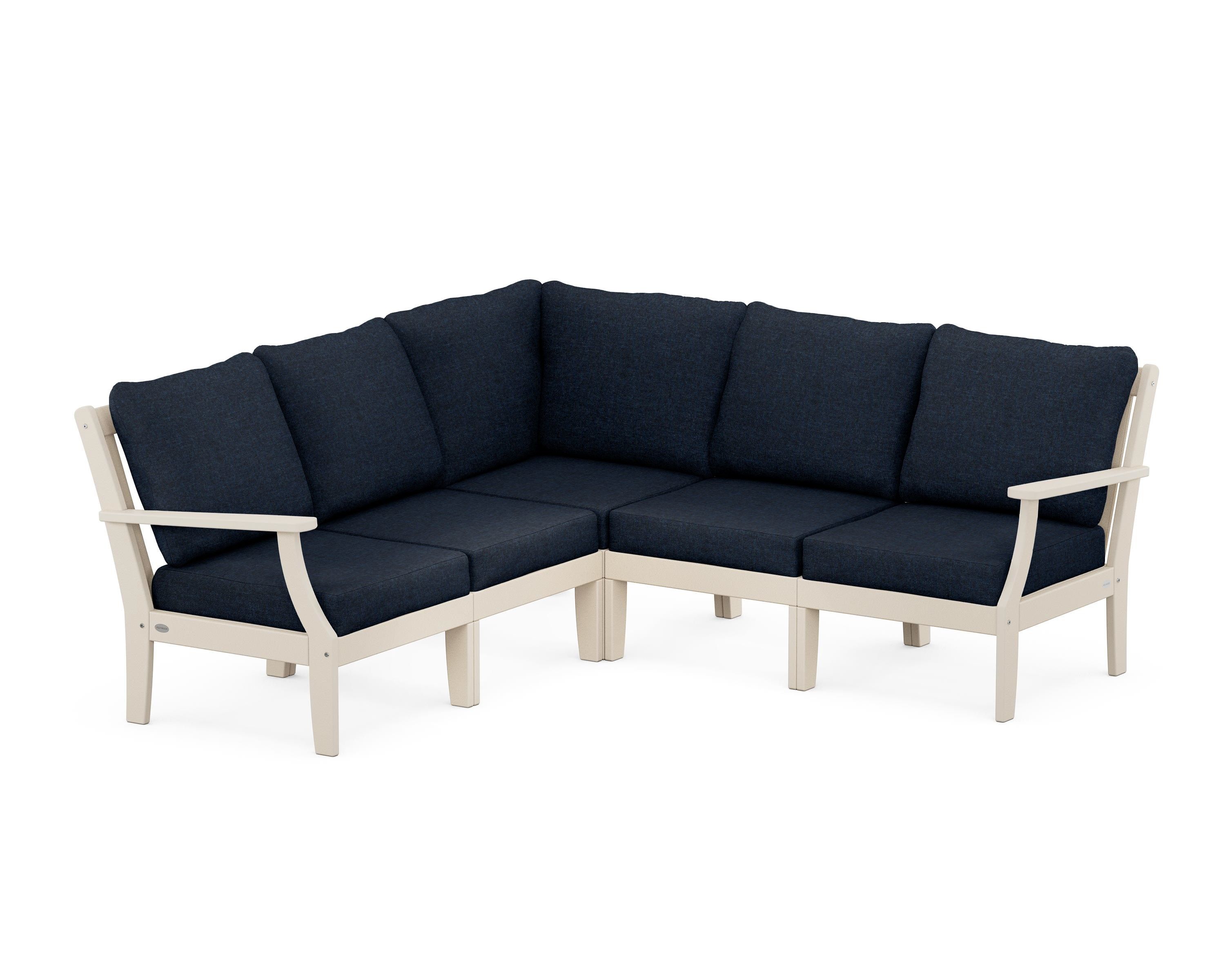 POLYWOOD® Braxton Modular 5-Piece Deep Seating Set in Sand / Marine Indigo