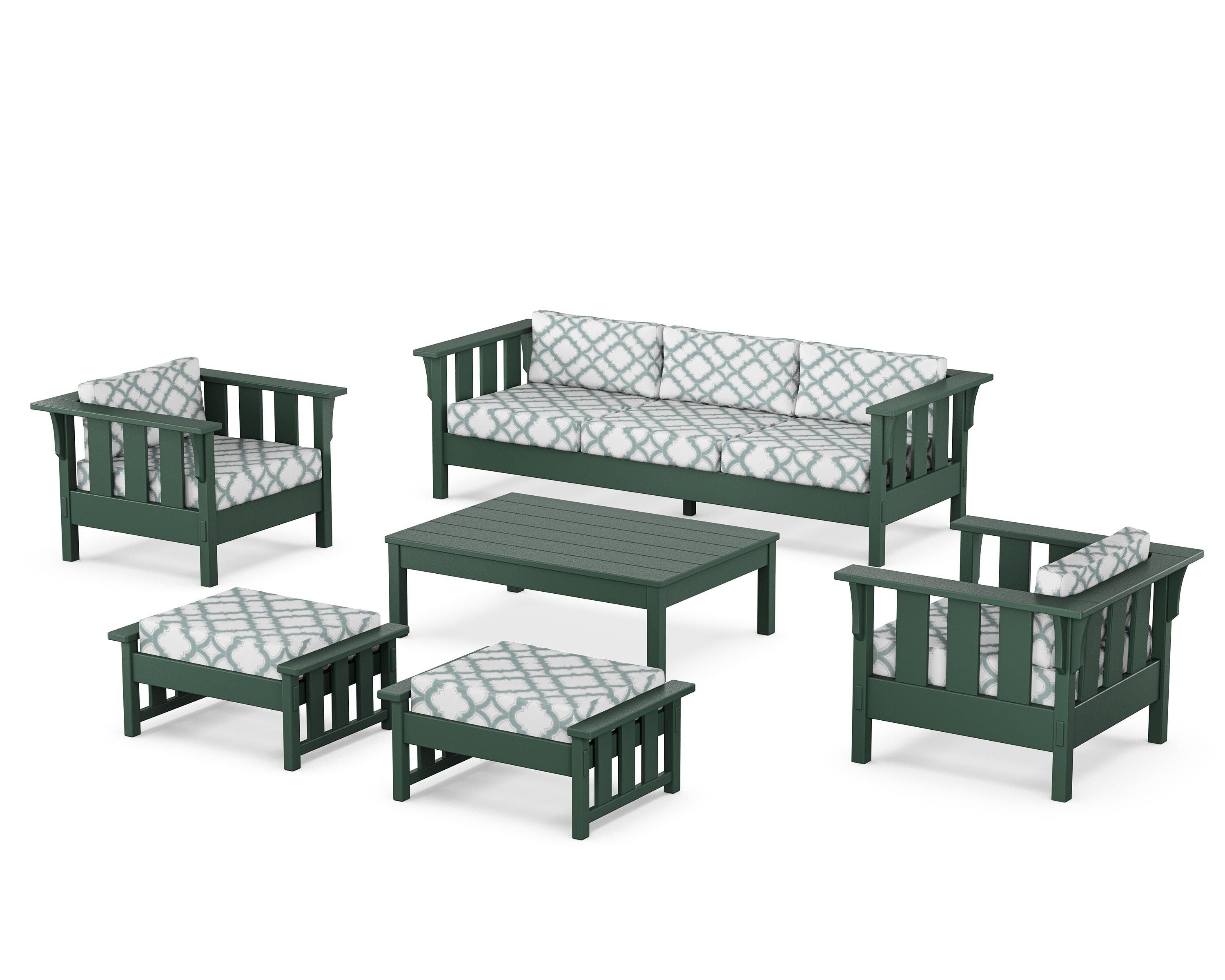 Martha Stewart by POLYWOOD® Acadia 6-Piece Lounge Sofa Set in Green / Trellis Glacier Spa