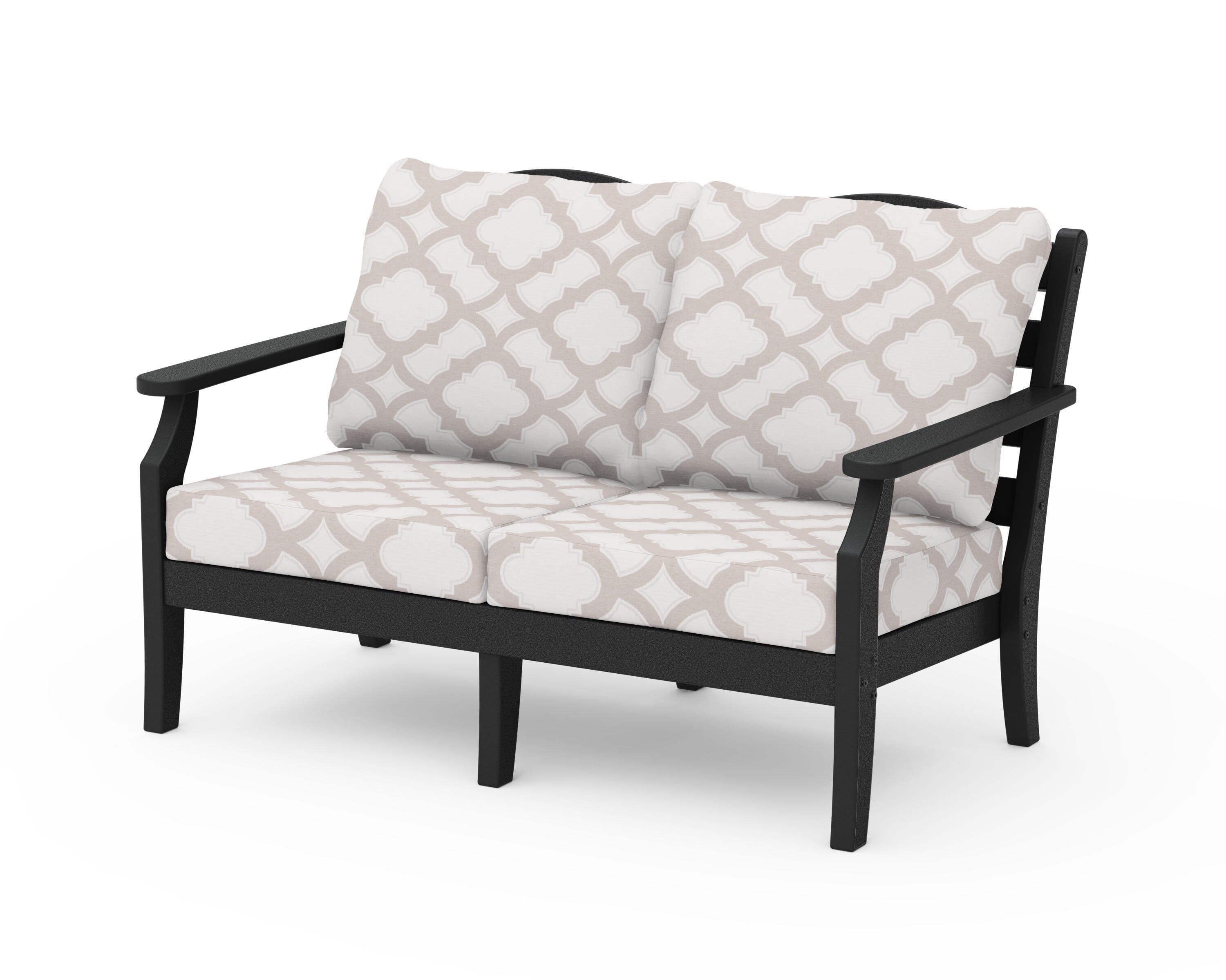 Draper James™ by  POLYWOOD® Savannah Deep Seating Loveseat in Black / Trellis Dune Burlap