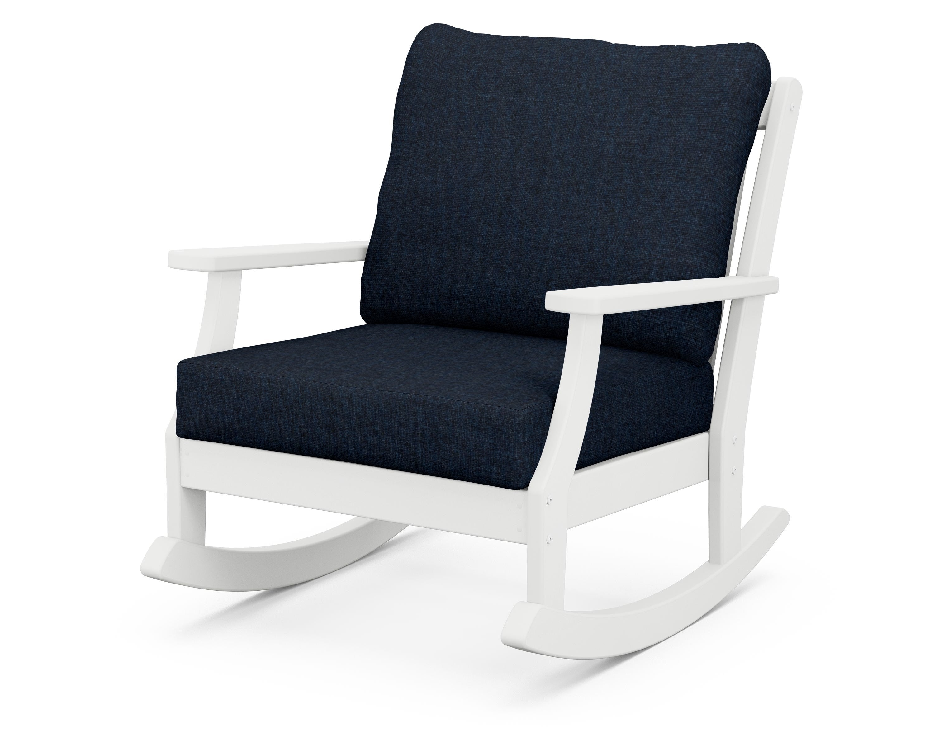 POLYWOOD® Braxton Deep Seating Rocking Chair in White / Marine Indigo