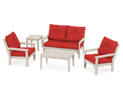 POLYWOOD® Vineyard 5-Piece Deep Seating Set in Sand / Crimson Linen