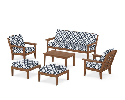 Country Living Cottage 6-Piece Lounge Sofa Set in Teak / Trellis Marine Indigo