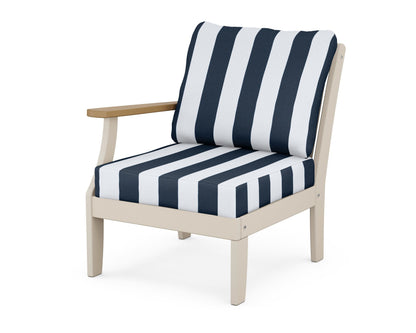 POLYWOOD® Braxton Modular Left Arm Chair in Sand / Natural / Cabana Stripe Marine Indigo