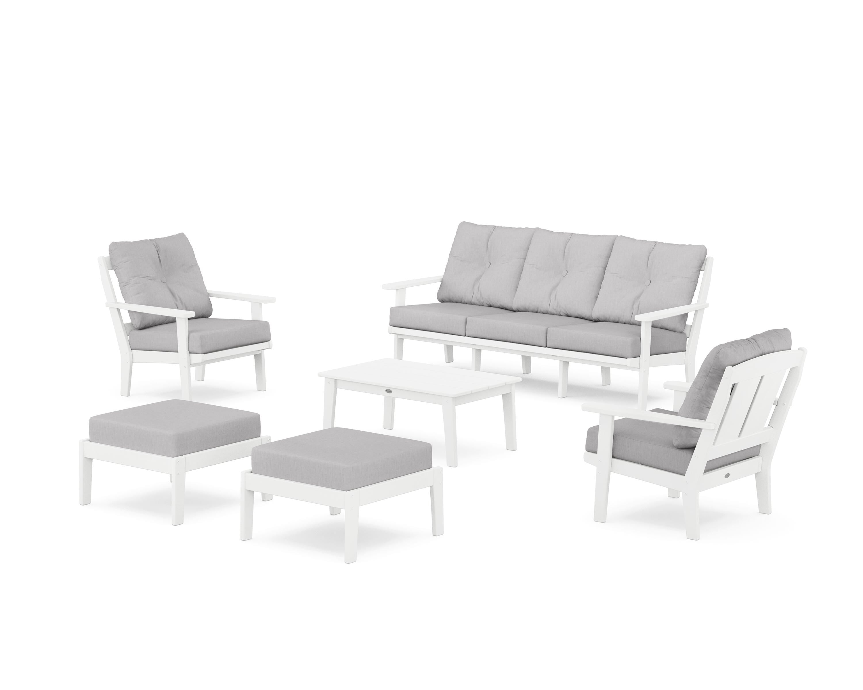 POLYWOOD® Mission 6-Piece Lounge Sofa Set in White / Granite