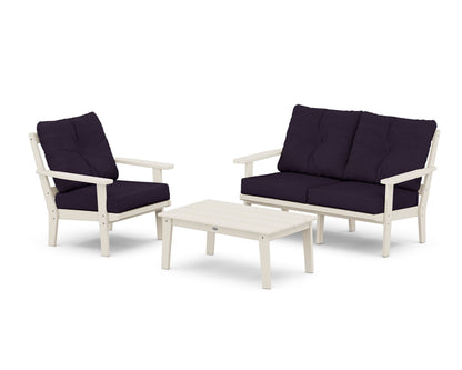 POLYWOOD® Prairie 3-Piece Deep Seating Set with Loveseat in Sand / Navy Linen