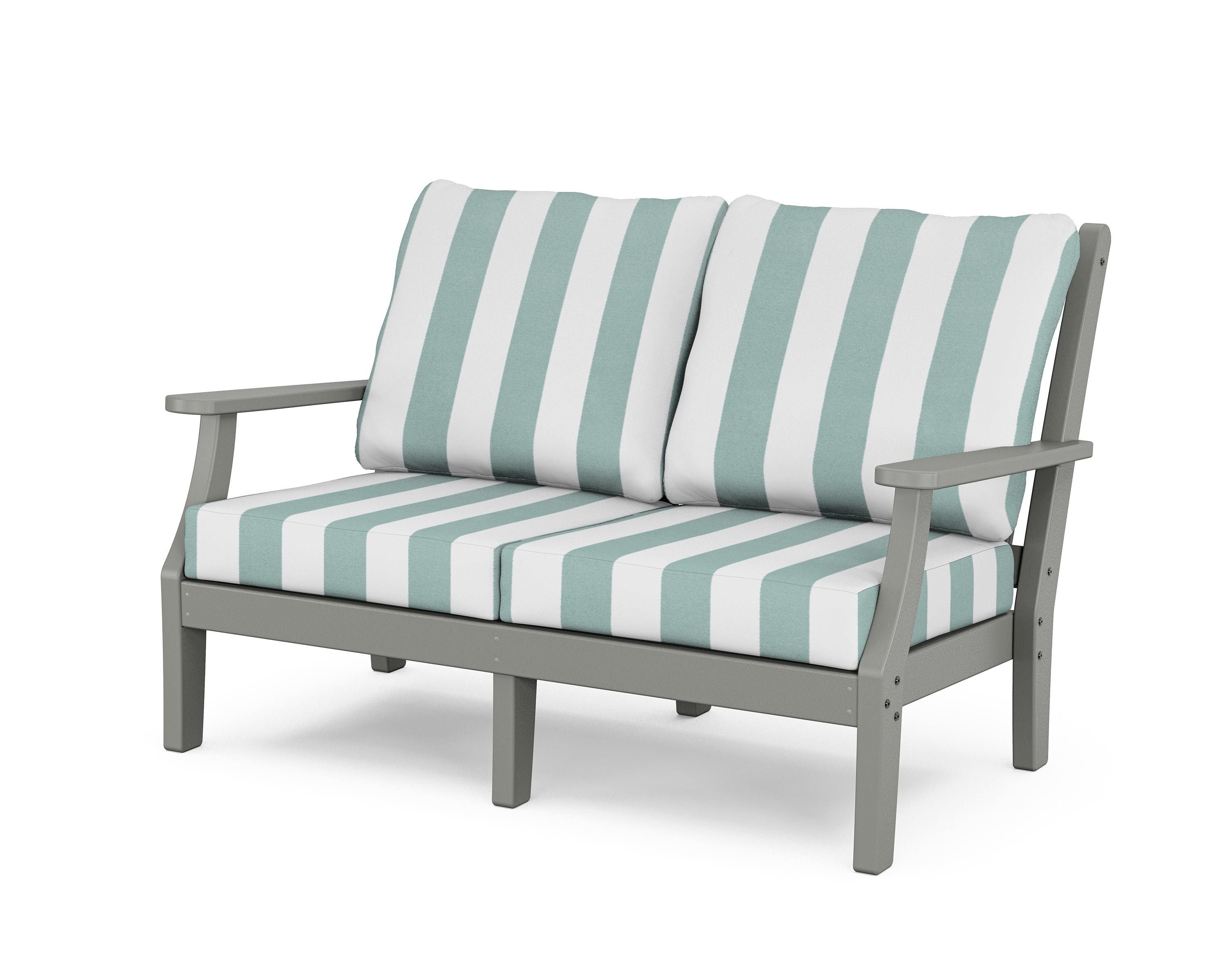 Country Living Wovendale Deep Seating Loveseat in Slate Grey / Cabana Stripe Glacier Spa