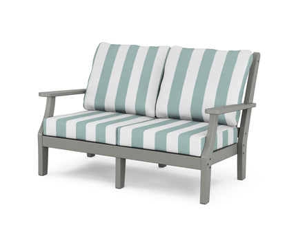 Country Living Wovendale Deep Seating Loveseat in Slate Grey / Cabana Stripe Glacier Spa
