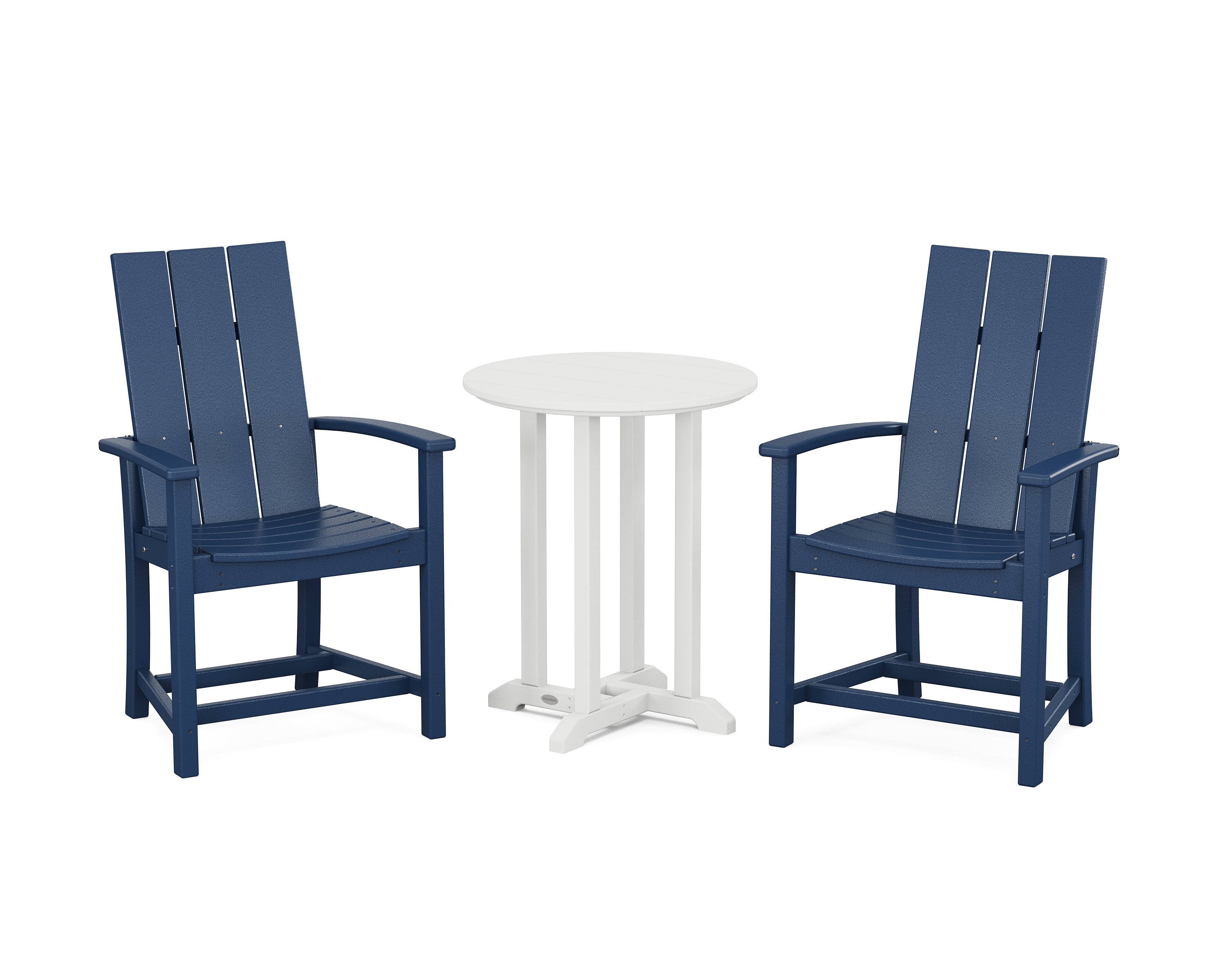POLYWOOD® Modern Adirondack 3-Piece Round Farmhouse Bistro Dining Set in Navy / White